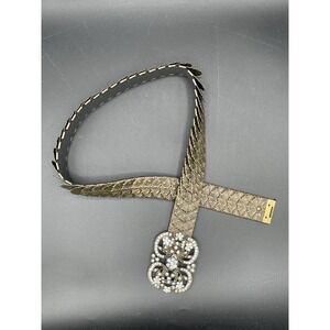 Elasticized Belt Covered W/Metallic Gold Floral Stamps Jeweled  Buckle Small 29"